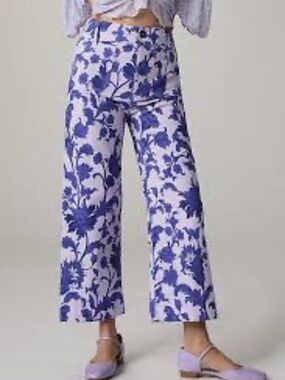 Anthropologie Maeve The Colette Purple Floral Wide Leg Crop Pants 31P